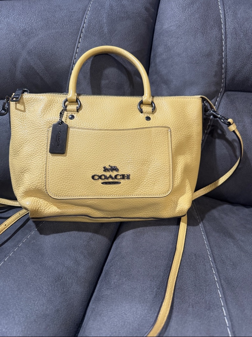 Coach Pebbled Leather Satchel in Sunflower Yellow